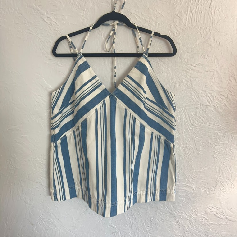 Universal Threads Blue White Striped Denim Tank XL Coastal Chic Nautical